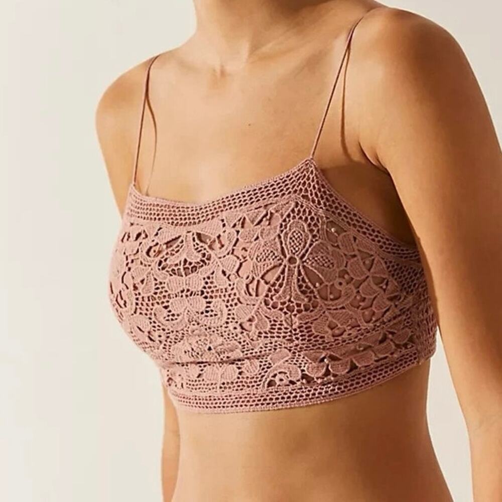 Free People One Lyra Lace Bralette Crocheted Embroidered Smocked - Size XS